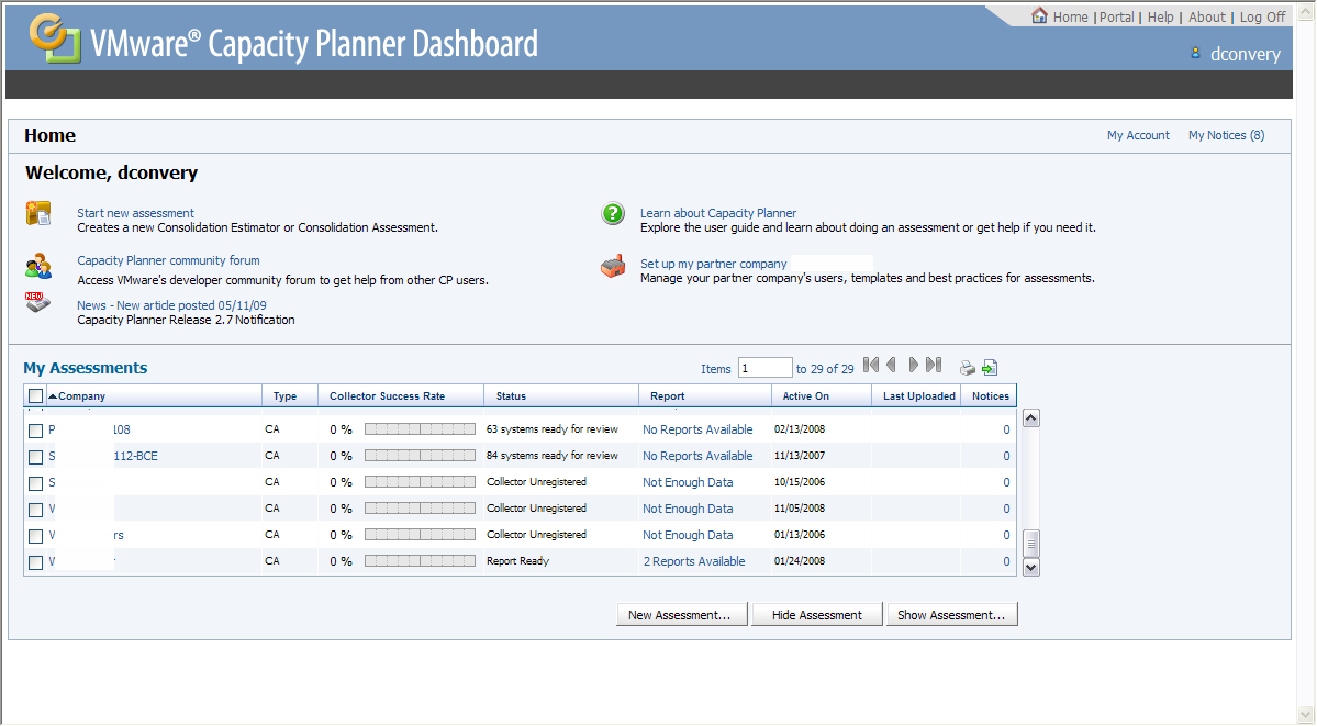 Capacity Planner 2.7 Dashboard